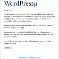 Wordpress インストール中の No-www メッセージ