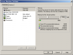 VMWare 1.x: Virtual Machine Settings: Hardware