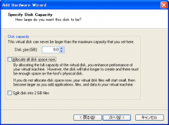 VMware 1.x: Add Hardware Wizard: Specify Disk Capacity