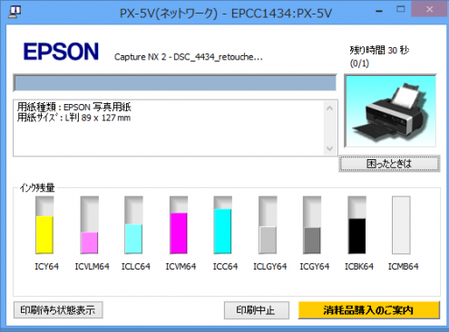 PX-5V: インク残量: ヘッドクリーニング後