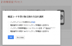 Google Apps for Business: 2段階認証: 確認コードを受け取る別の方法を選択