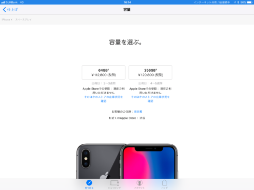 Apple Store: iPhone X: 容量を選ぶ